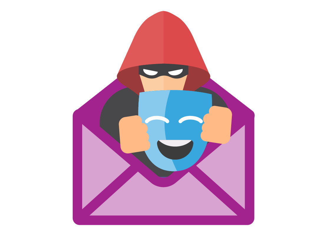 hacker in an envelope holding a mask