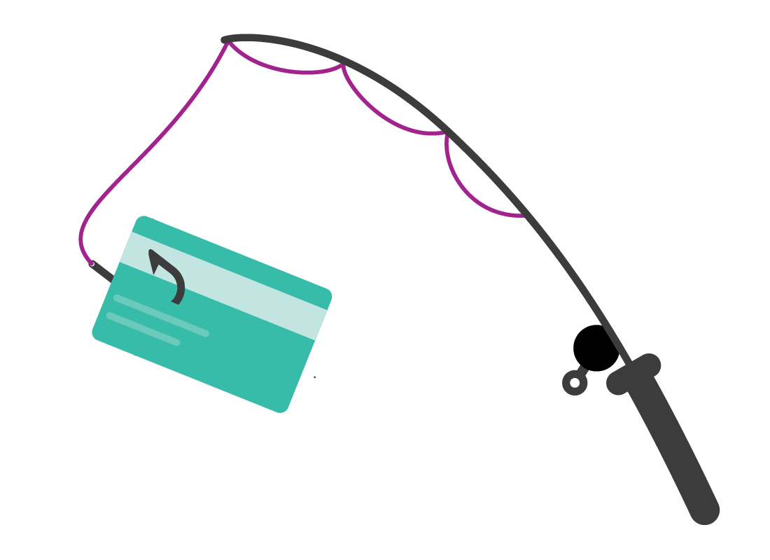fishing line and hook holding a credit card