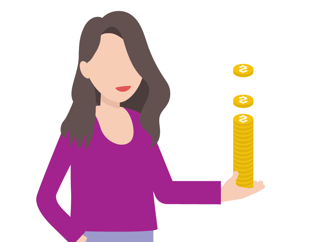 Woman holding a stack of coins