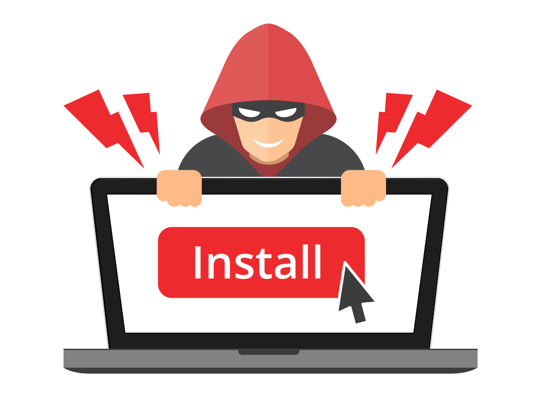 hacker over laptop installing malicious software