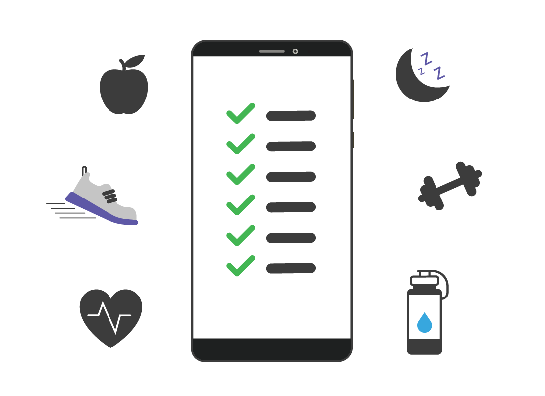 smart phone surrounded by range of health related icons