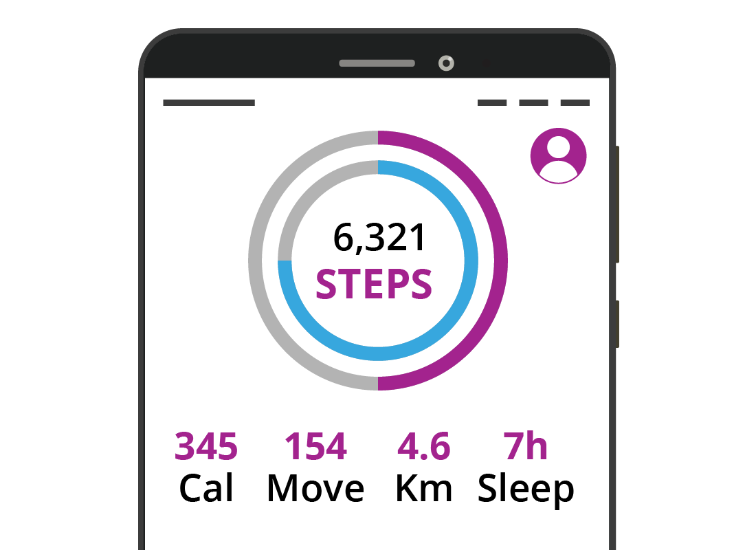 smart phone with a step count app running