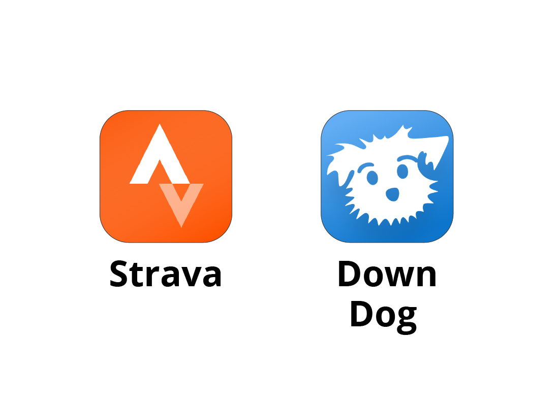 the strava and down dog app icons