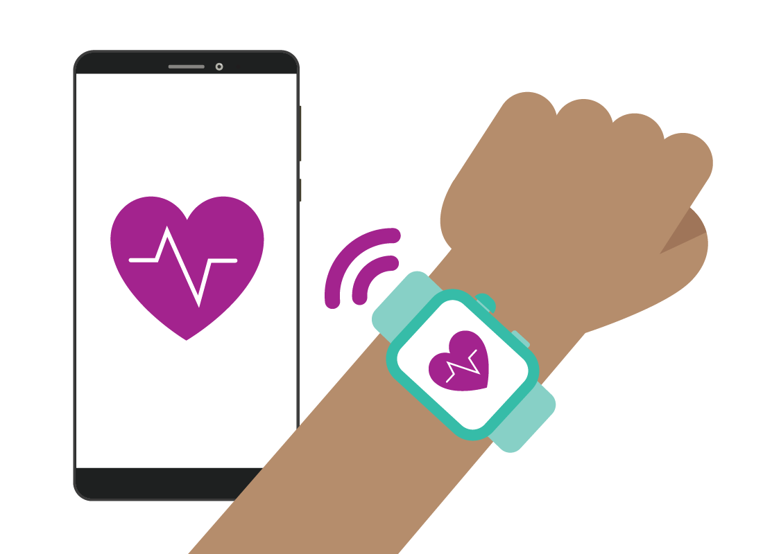 smart phone and fitness watch connecting to one another