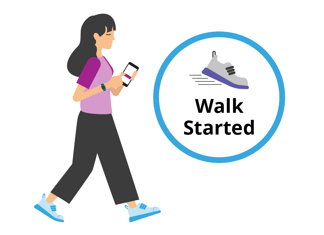 lady walking with a start walking notification showing