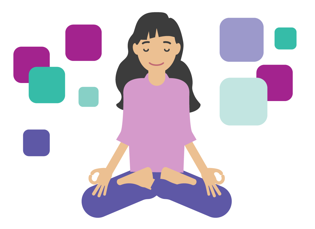 woman doing yoga surrounded by app icons