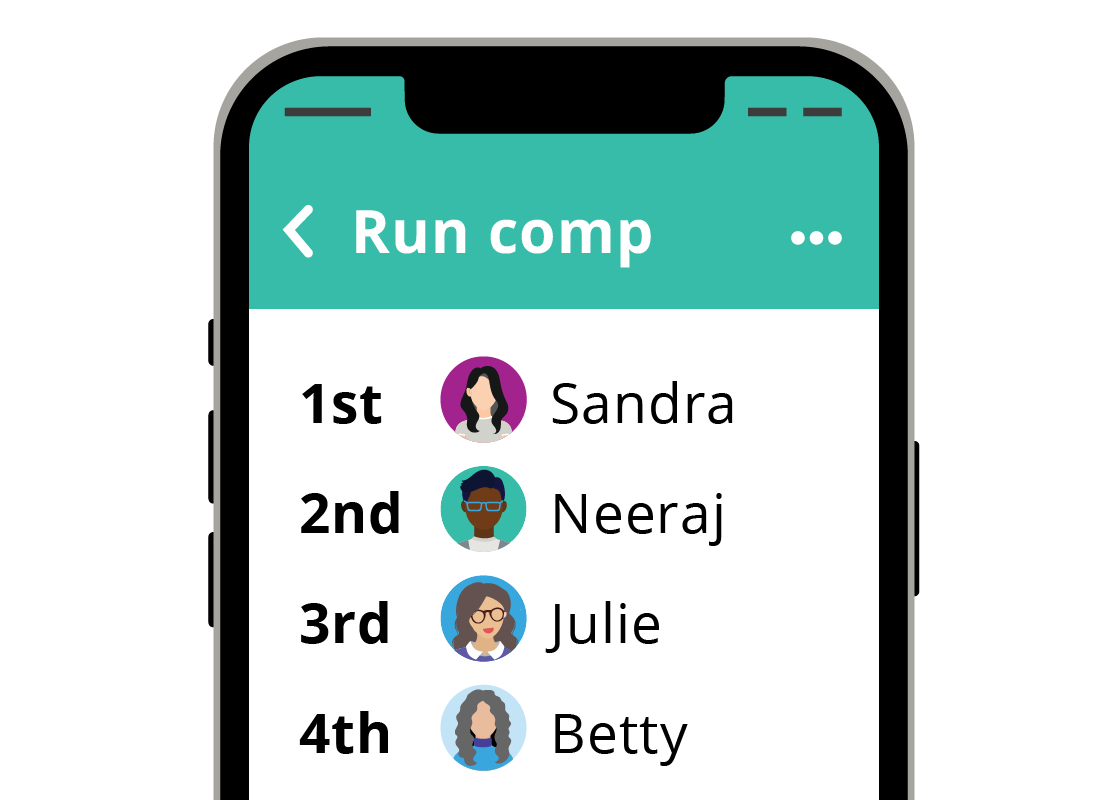 An app displaying ranking of a running competition