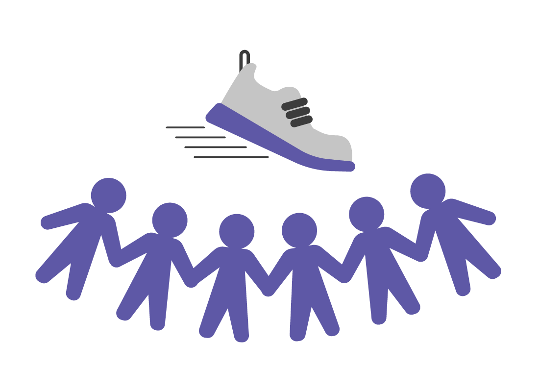 people holding hands and a running shoe