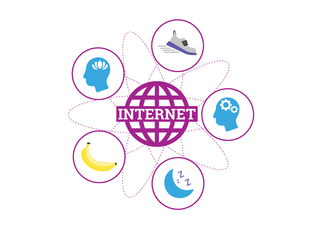 an internet logo with a range of health related icons