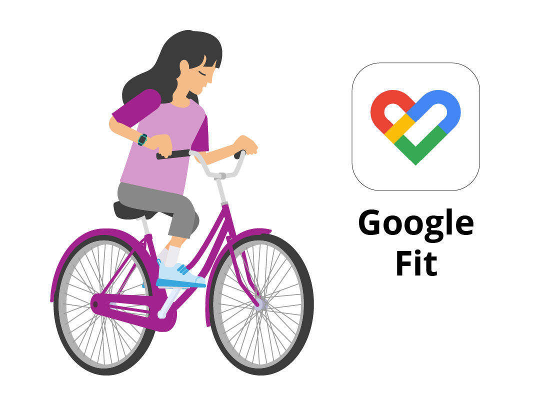 lady on a bike and the Google fit app icon