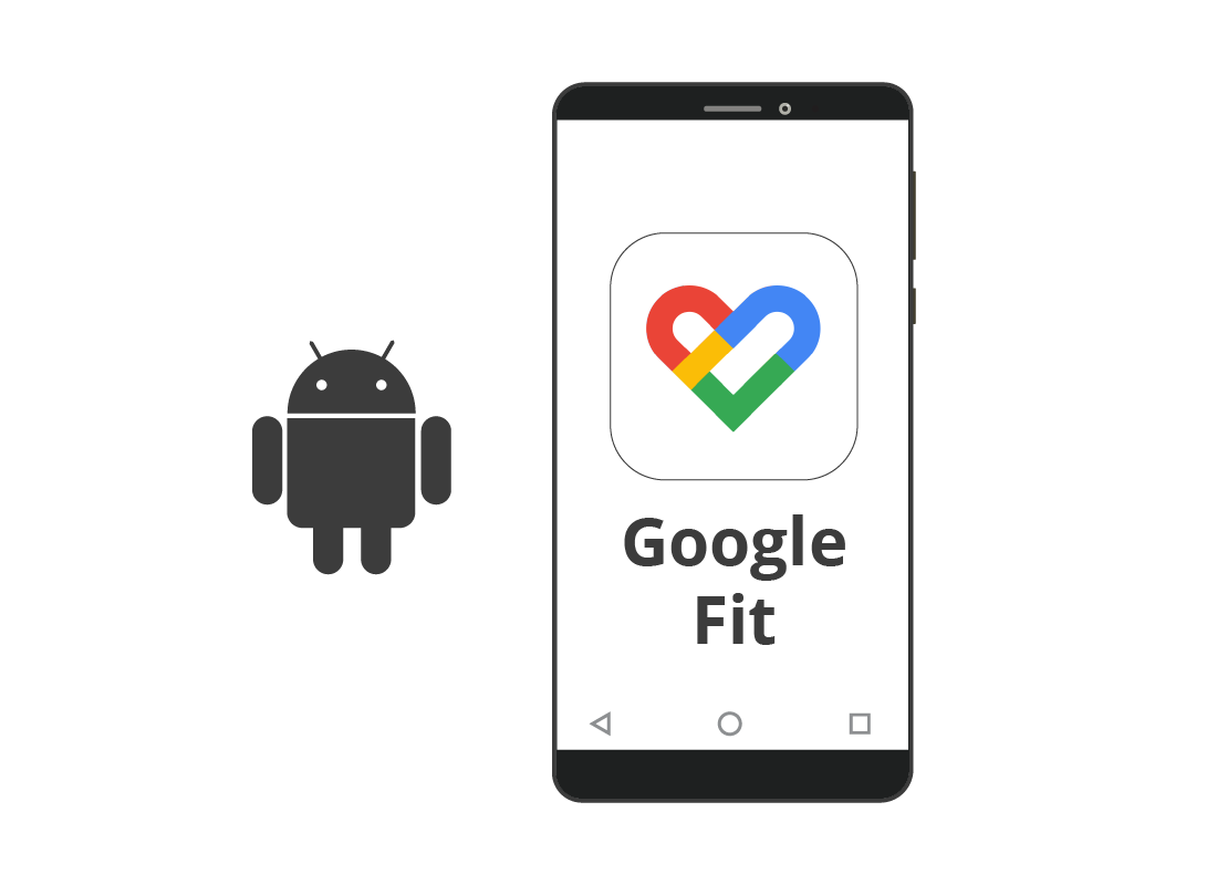 Google fit app on a smart phone and the Android robot