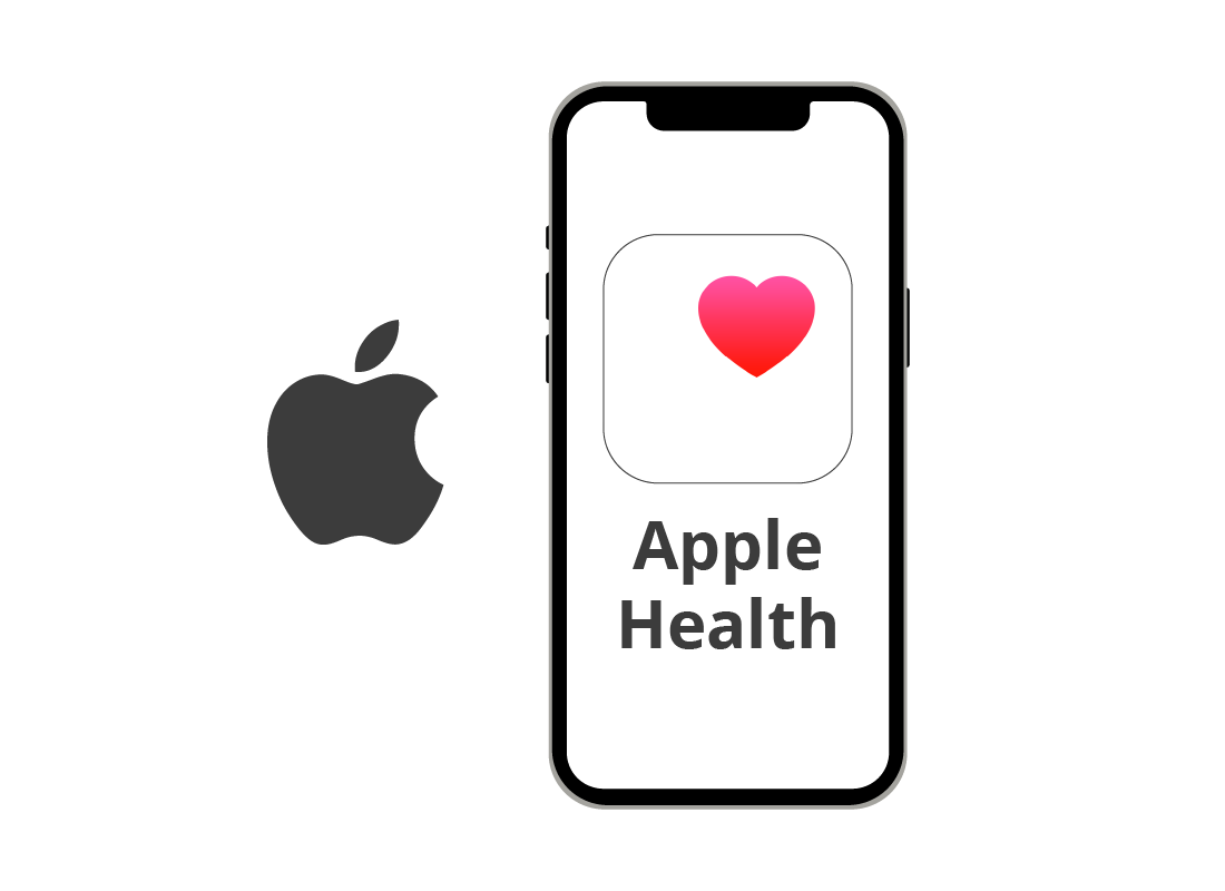 the Apple icon and the Apple health app on an iPhone