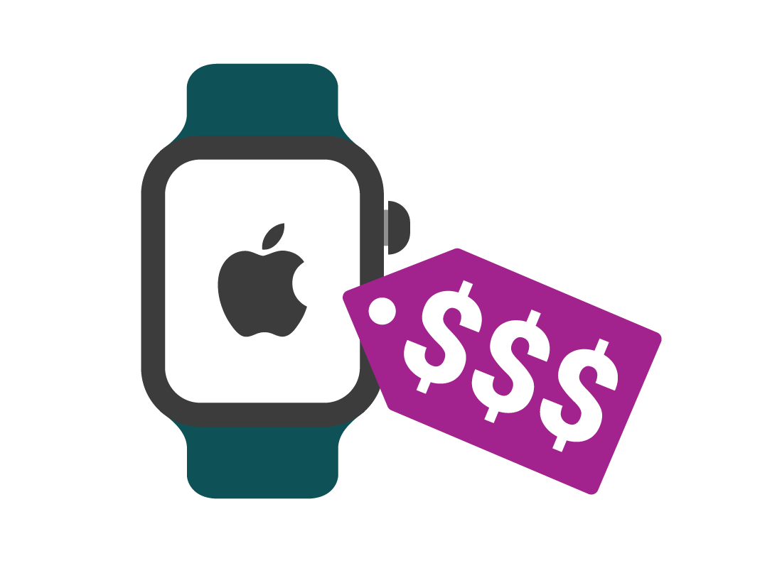 an apple watch with a price tag on it