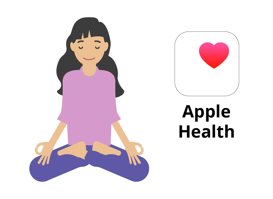 woman doing yoga and the Apple health app icon