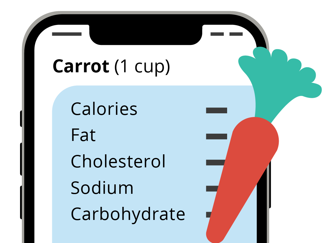 smart phone displaying dietary information for a carrot