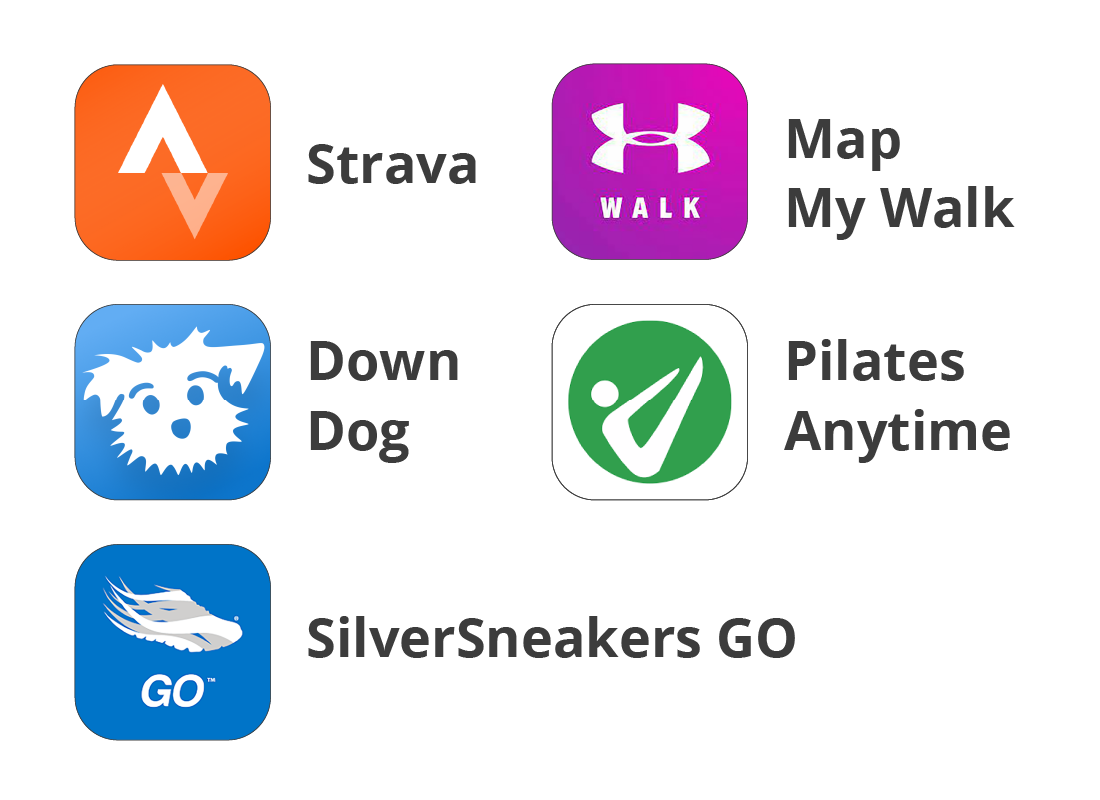 a range of exercise apps and their icons