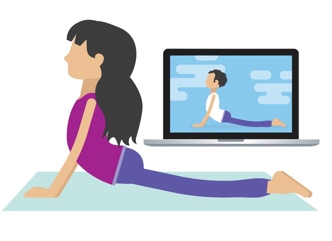 lady doing yoga in front of a laptop