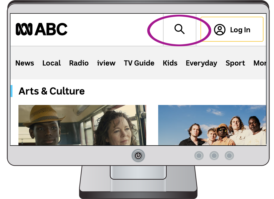 Un'icona di ricerca sul sito web di ABC.