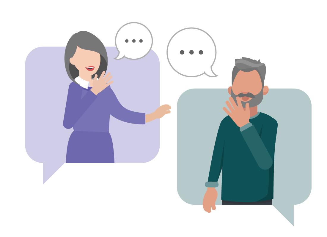 An illustration of two people chatting