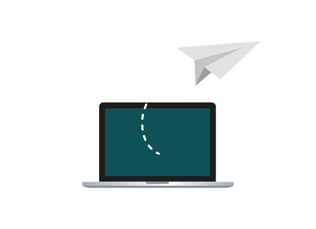 An illustration of an email flying out of a laptop computer