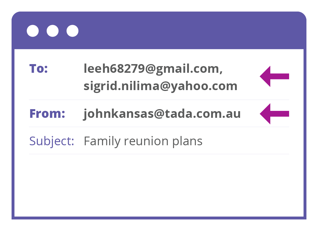 A close up of an email header showing the To and From fields