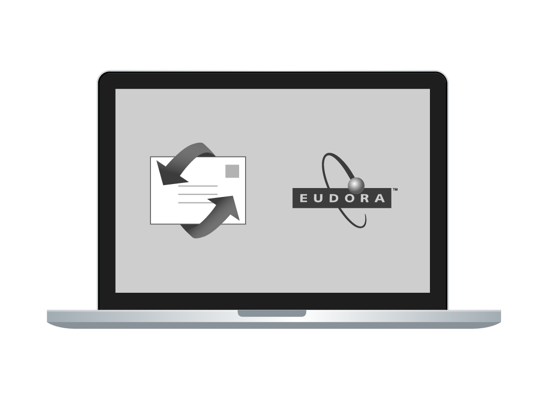 The Outlook Express and Eudora Mail app icons displayed on a laptop computer screen