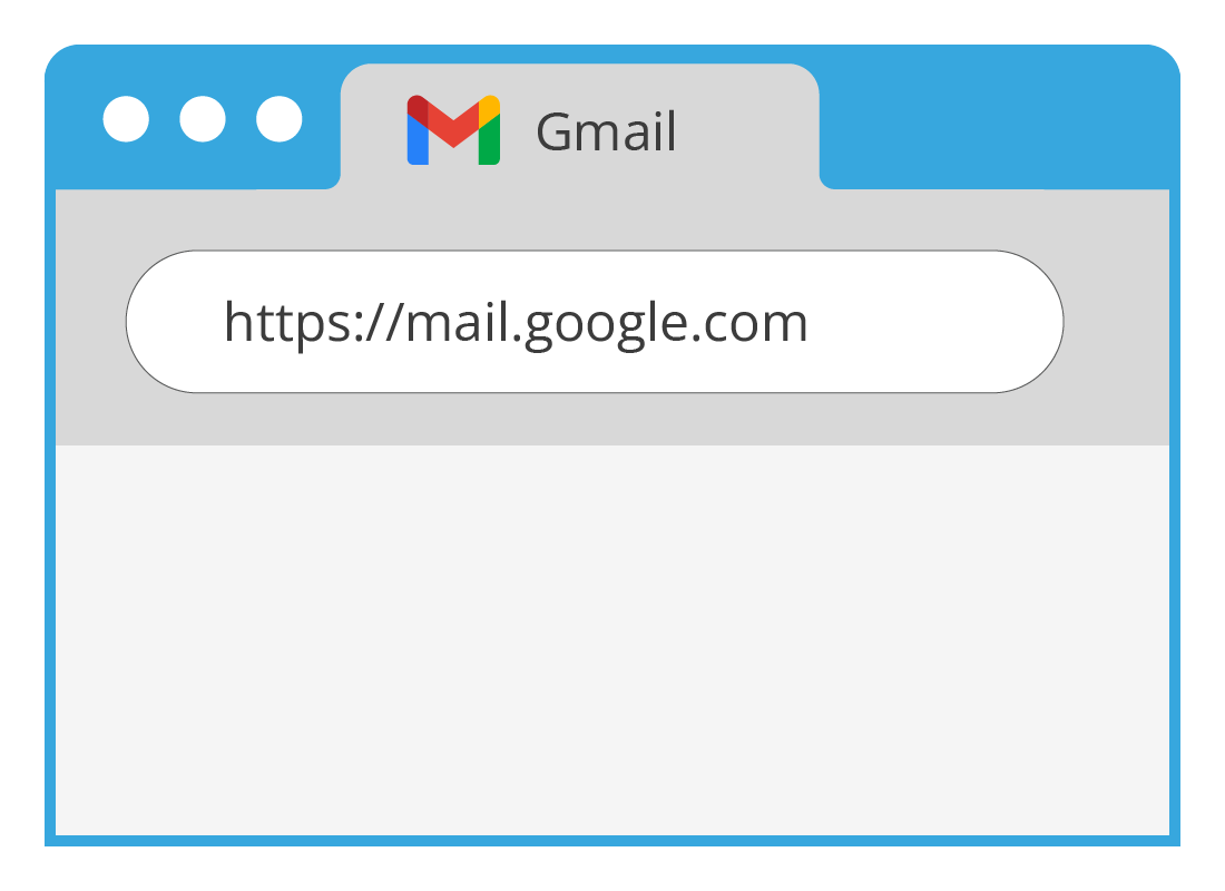 An example of a web browser with the Gmail url in the address bar