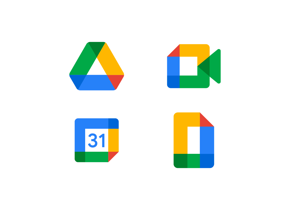 The icons for Google's Drive, Meet and Calendar apps