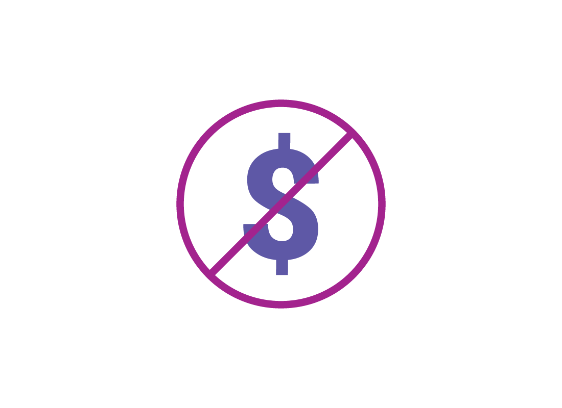 An illustration of a dollar sign with a cross through it