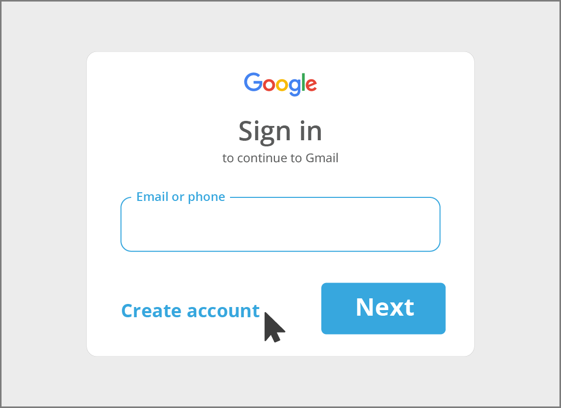 The Google Sign in panel