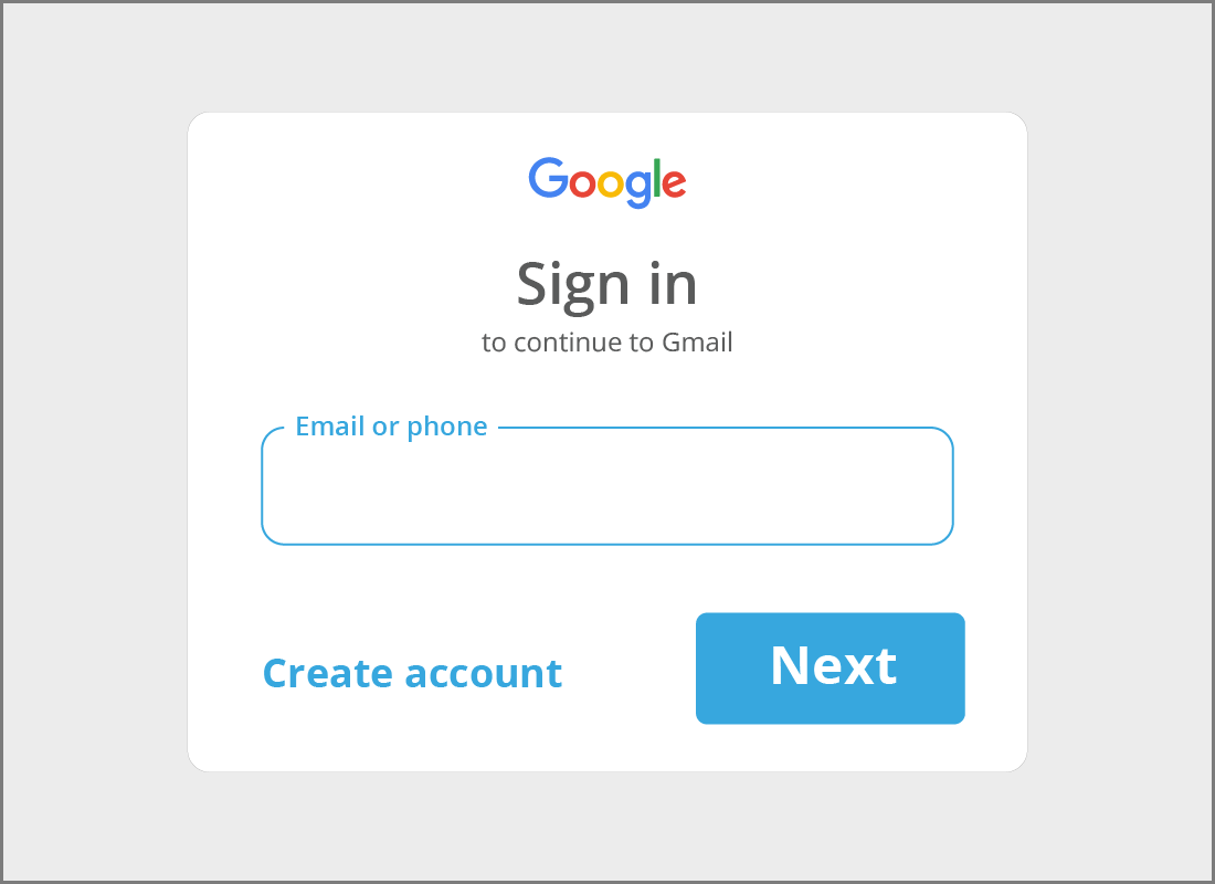 The Google Sign in panel