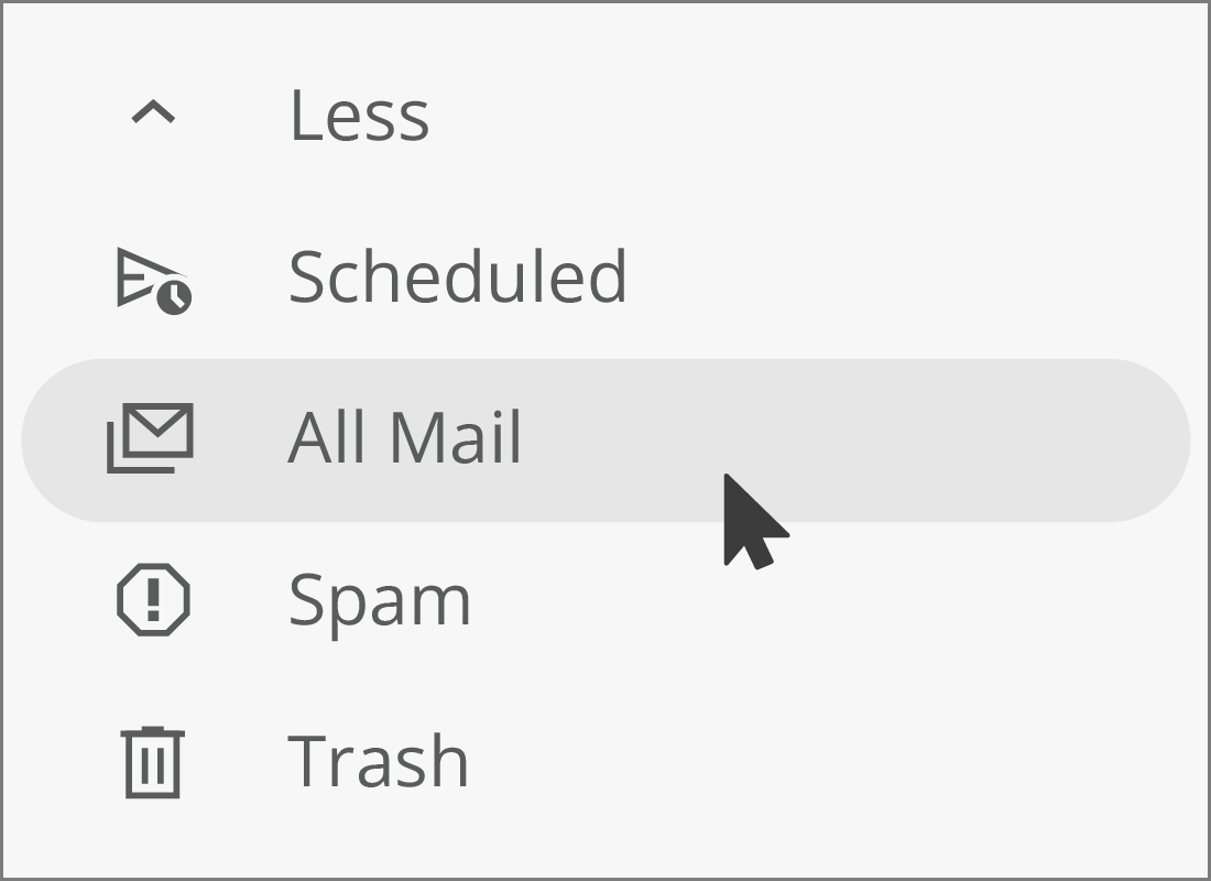 The Gmail Inbox menu showing the All Mail option selected
