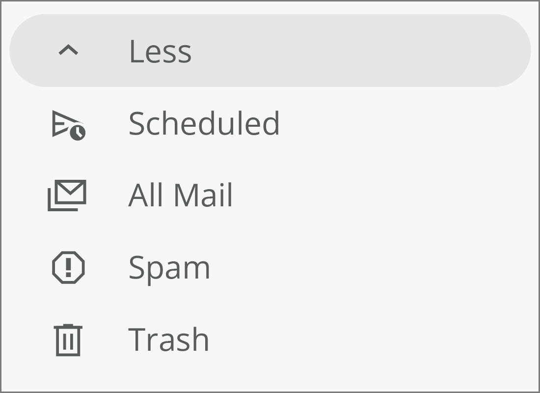 The items that appear under the More link in the Gmail Inbox menu
