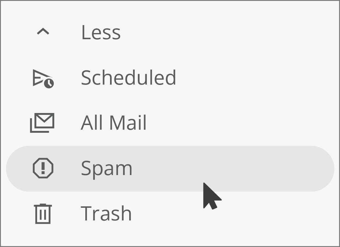 The Gmail menu displaying the Spam folder name