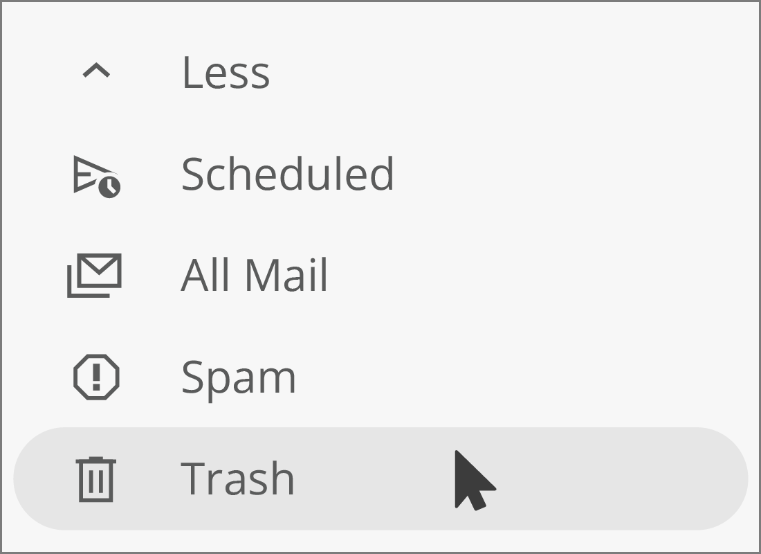 The Trash folder option highlighted in Gmail's left-hand menu