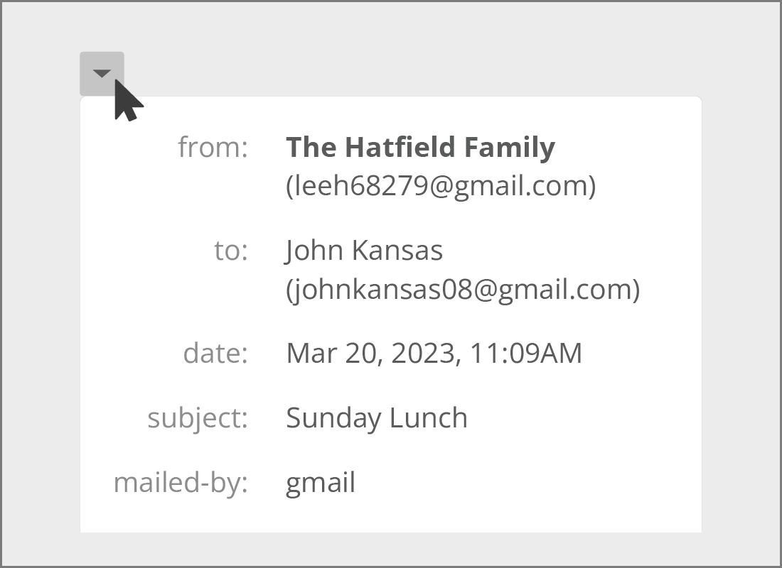 An email header in Gmail that has been opened to read additional sender details