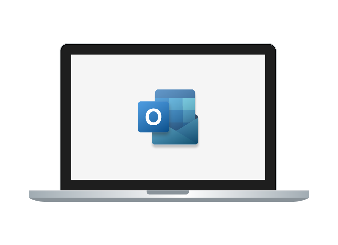 A laptop computer displaying the Outlook logo