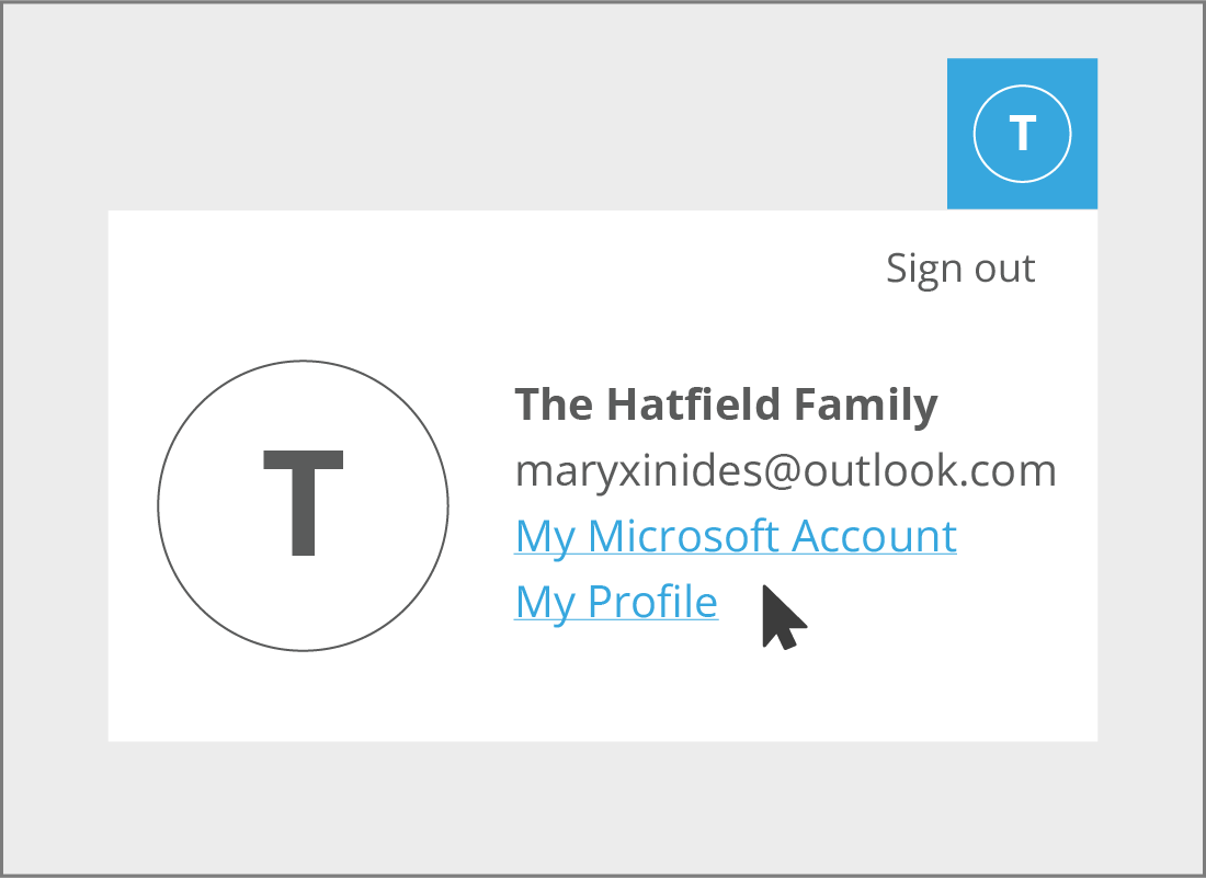 The My Profile link in the Outlook profile circle