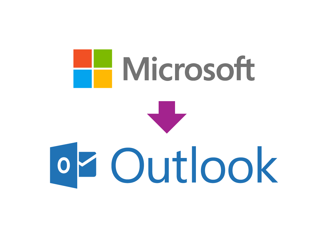 The Microsoft logo above an arrow pointing down to the Outlook logo