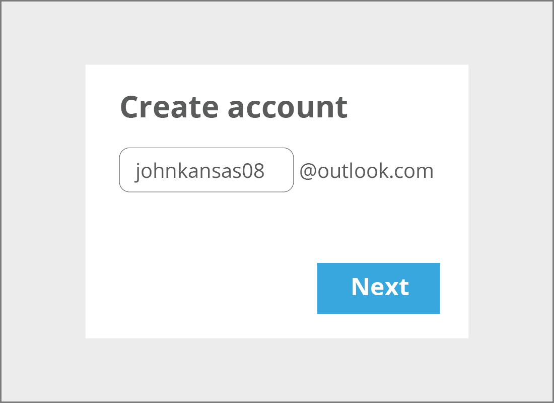 An example of an Outlook email address being created in the name of johnkansas08@outlook.com
