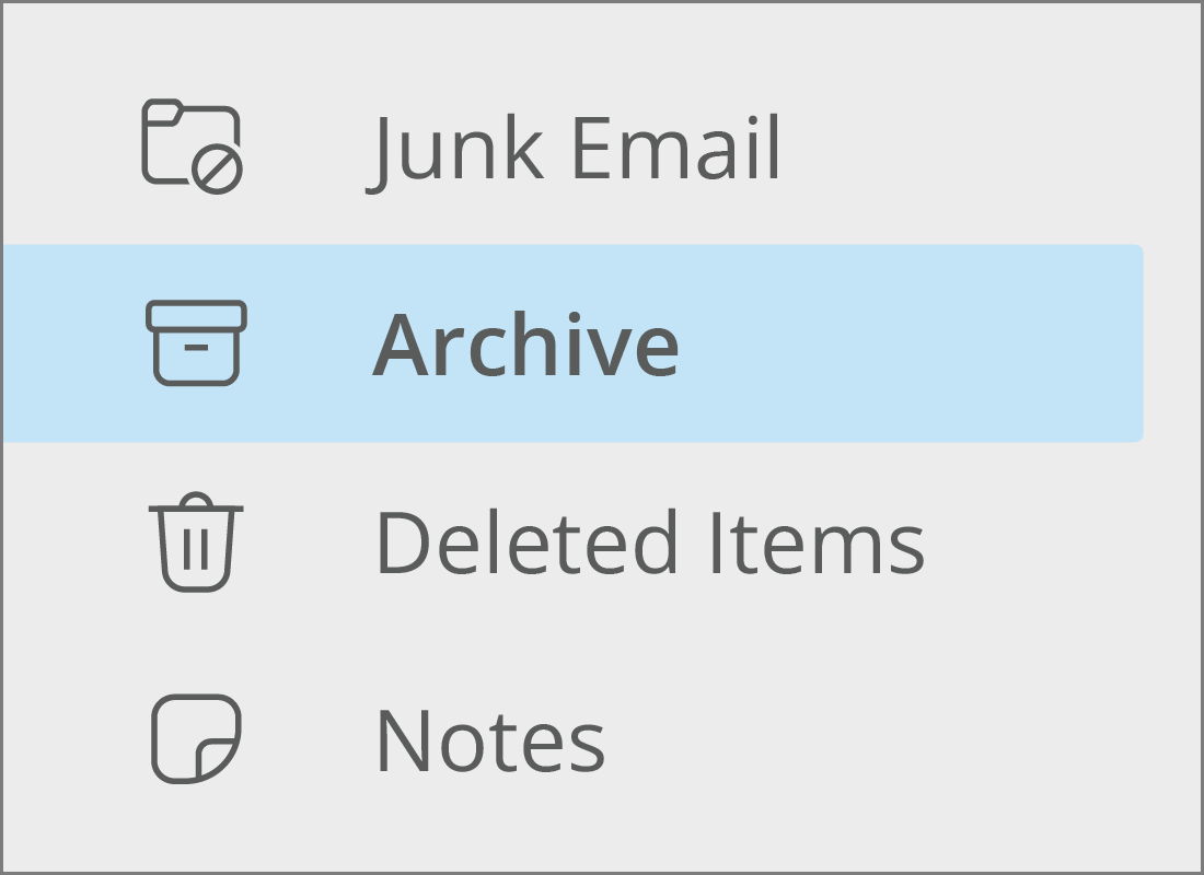 An illustration of an email being moved into the Outlook Archive folder