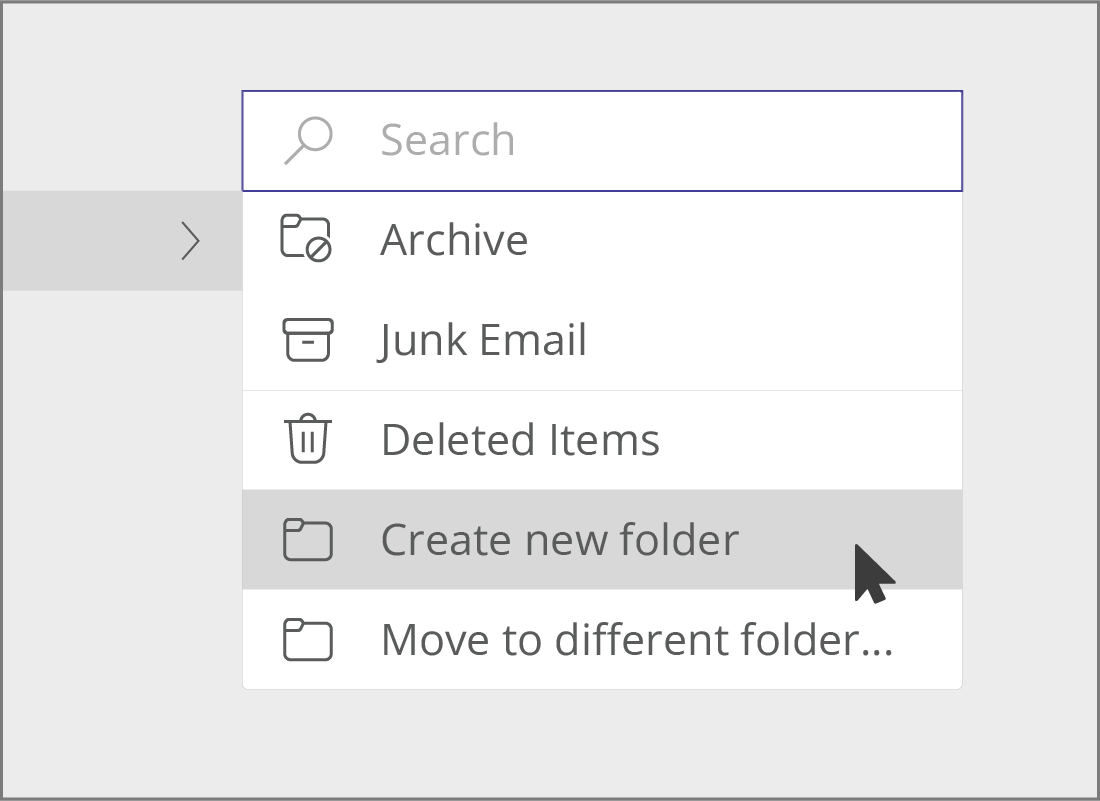 The Create new folder menu option in the pop up