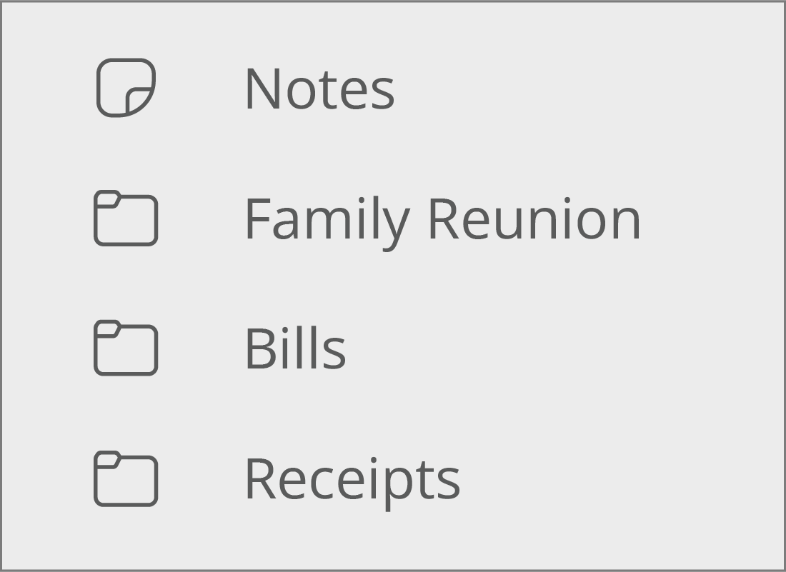 Some examples of folder names including Family Reunion
