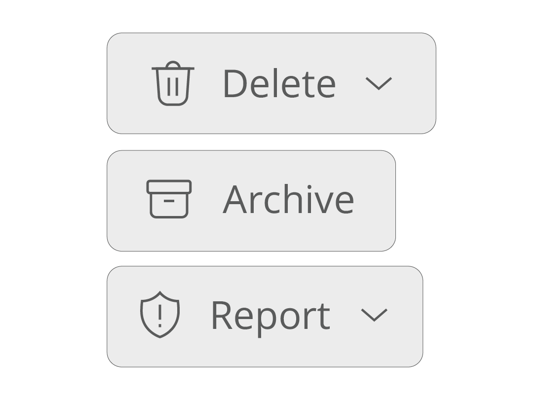 The Delete, Archive and Report buttons found in Outlook's top controls