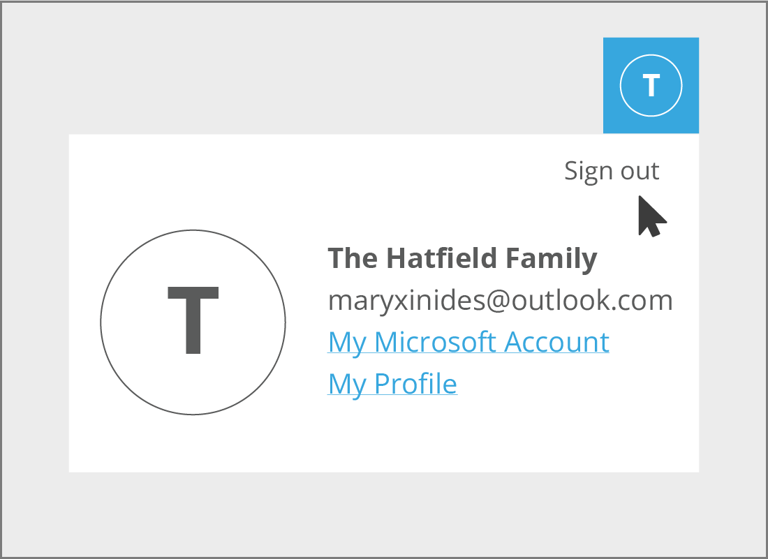 The Sign out option in an Outlook account