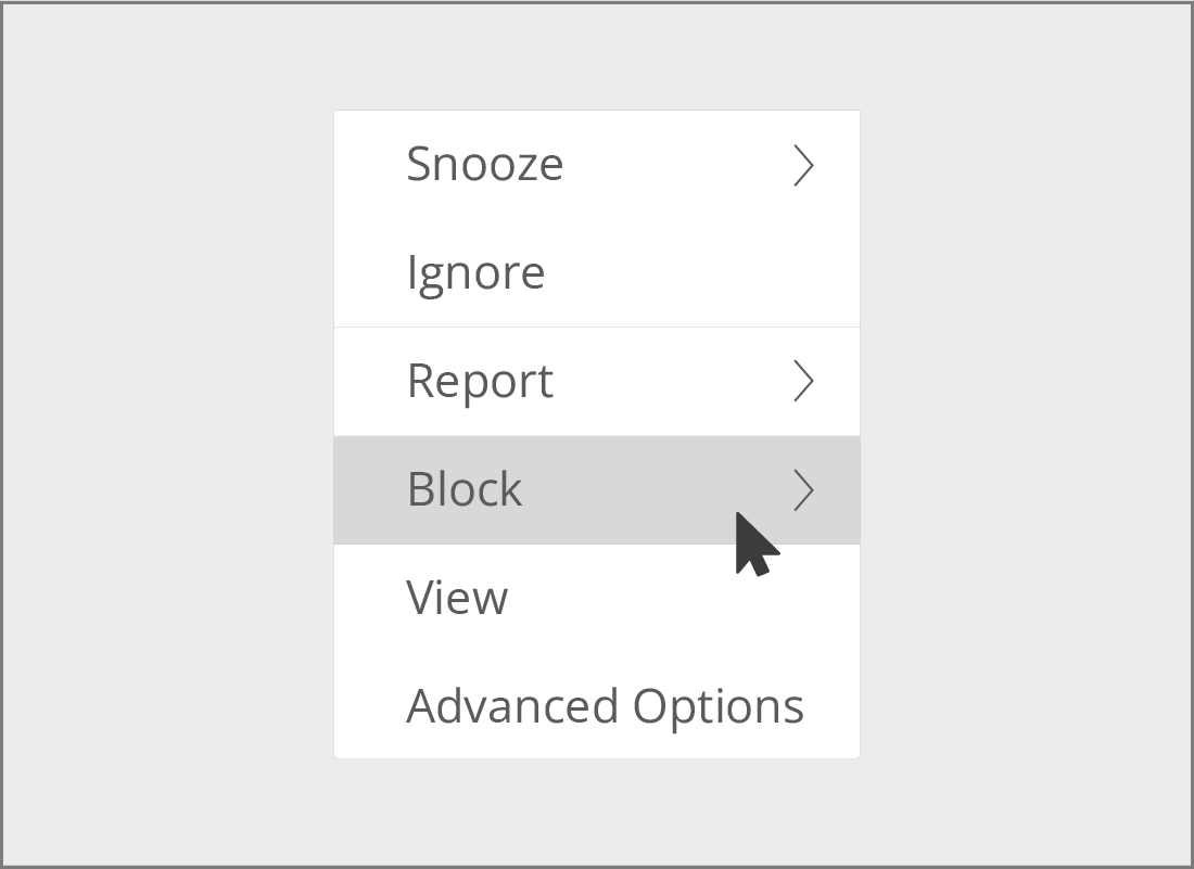 The Block option from the right-click menu in Outlook