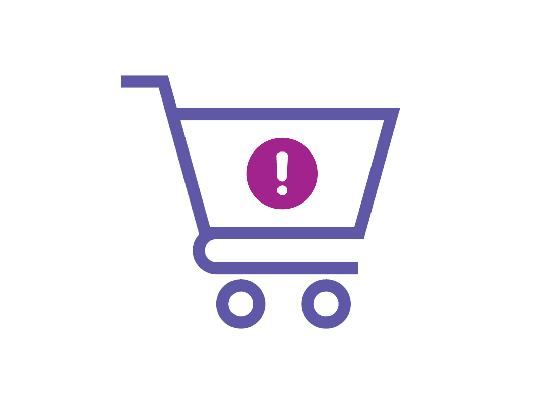 An icon of a shopping trolley with an exclamation mark