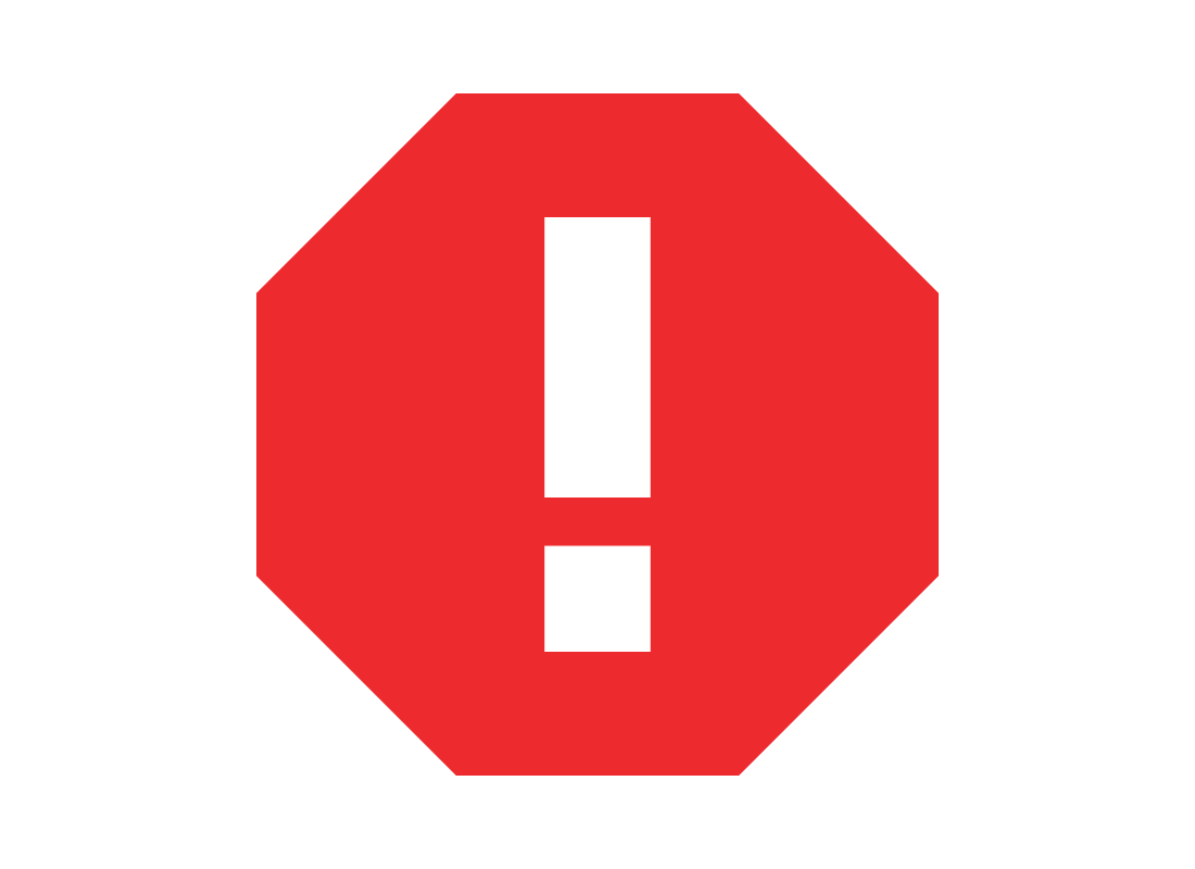 A red stop sign containing an exclamation mark