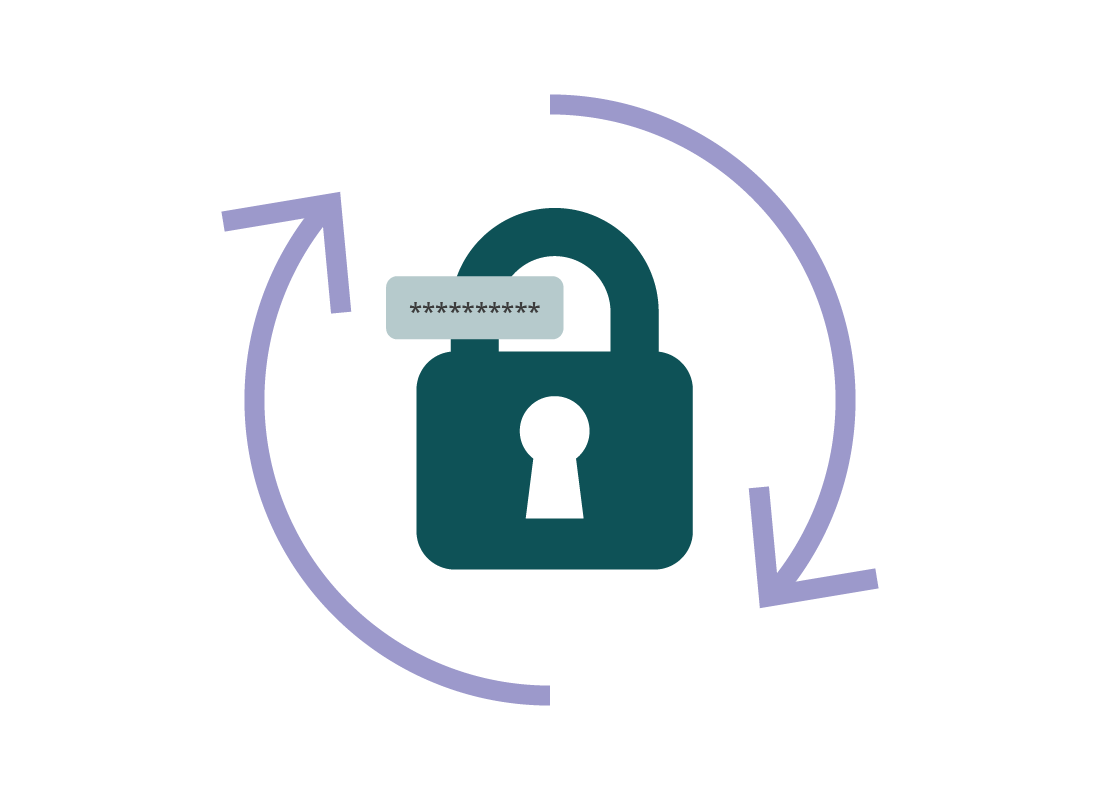 An illustration of a padlock and password in rotating arrows