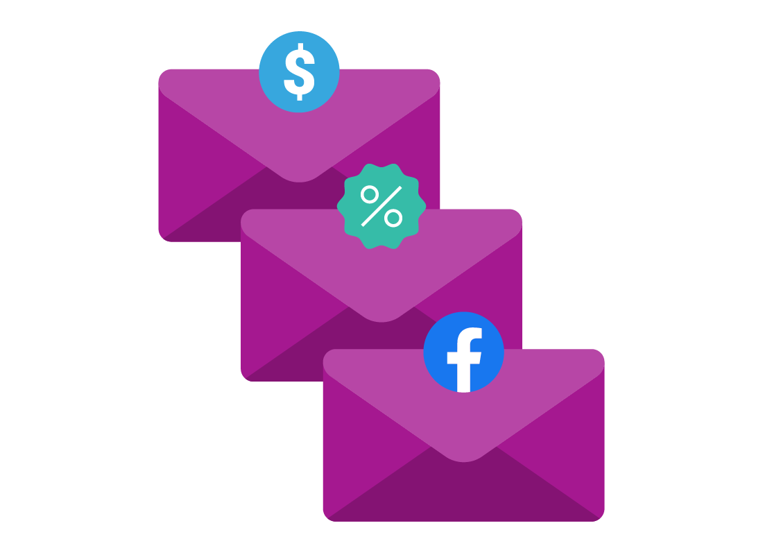 An illustration of three emails in envelopes